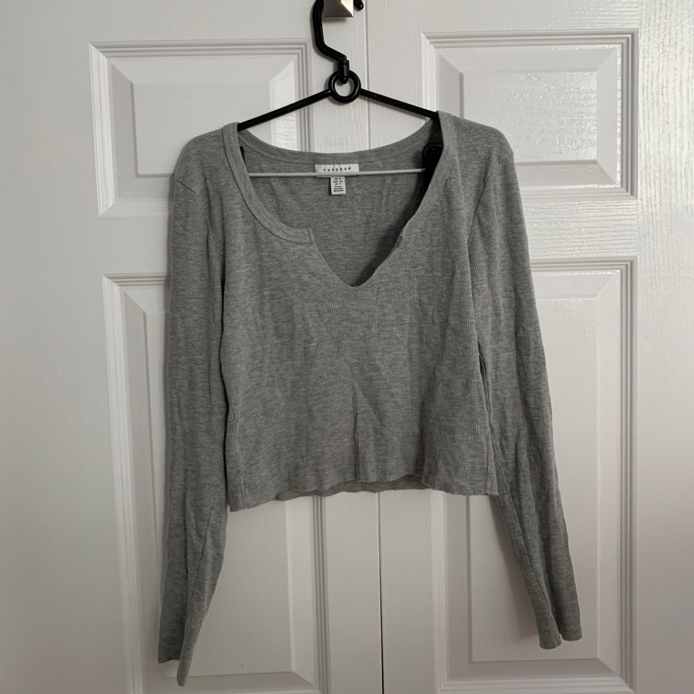 Topshop Notch Long Sleeve Top - Picture 2 of 4